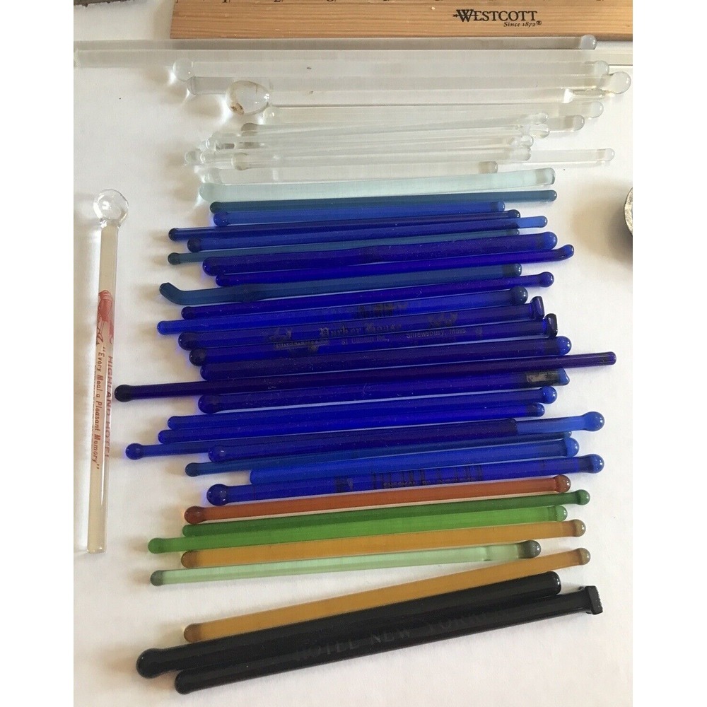 Glass Swizzle‎ Sticks Vintage Smith Hotel, Feather NYC Colbalt, set of 49